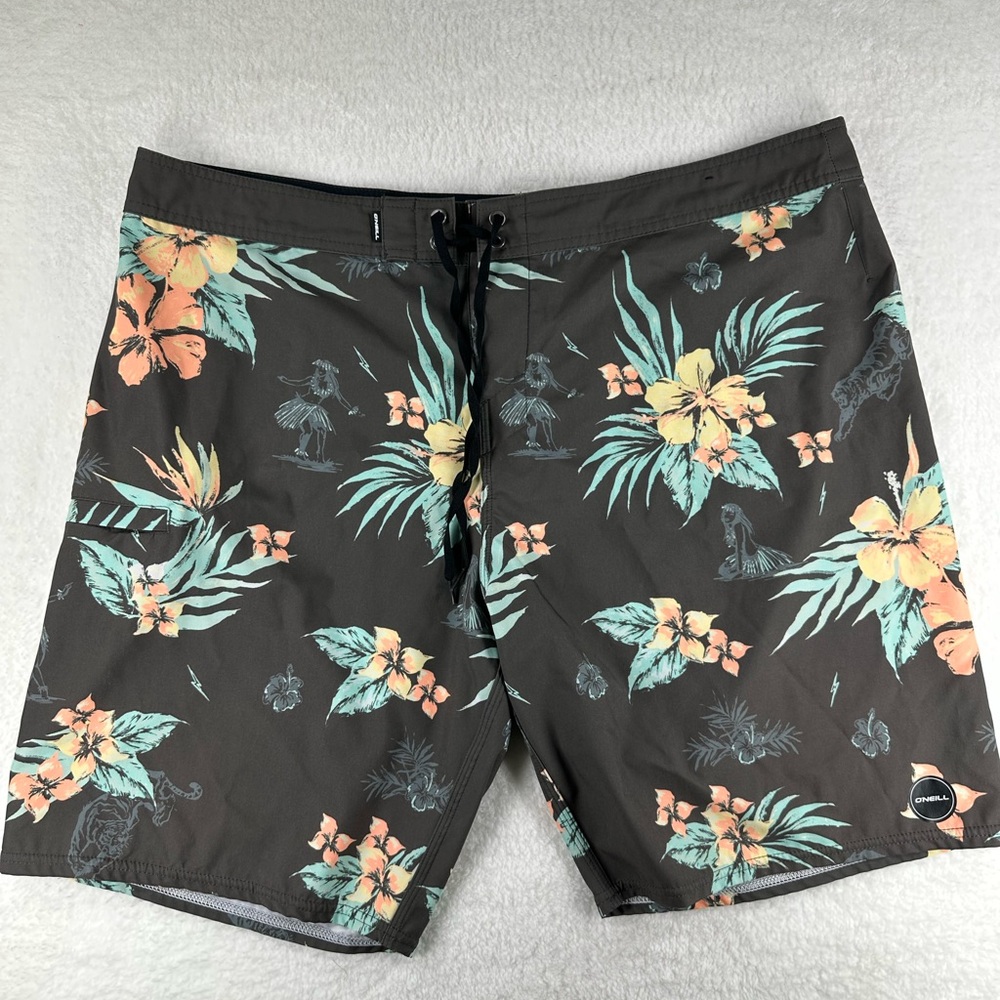 O’Neill Hyperfreak Board shorts swim trunks 9” inseam Hawaiian floral brown